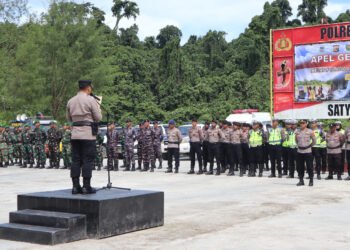 Kapolres Sarmi Pimpin Apel Gelar Pasukan Kesiapsiagaan Hadapi Bencana Hidrometeorologi