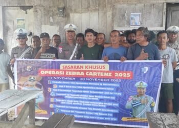 Pelaksanaan Ops Zebra Cartenz 2025, Sat Lantas Polres Sarmi Beri Binluh kepada Komunitas Mobil Rental di Mararena