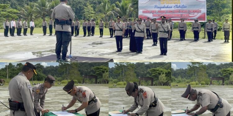 Kapolres Mamberamo Raya Pimpin Langsung Pelaksanaan Upacara Pengukuhan dan Penyerahan Jabatan di Polres Mamberamo Raya