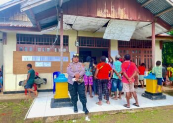 Ratusan Personil Polres Mappi  Disiagakan Dalam Pengamanan Pilkam Seretak Sekabupaten Mappi