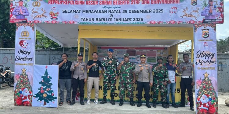 Jaga Natal dan Tahun Baru Tetap Kondusif, Polres Sarmi Bersama TNI Siagakan Pos Pengamanan
